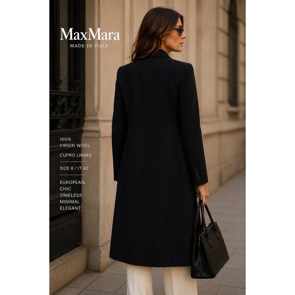 Max Mara Made In Italy Virgin Wool Longline Blazer Coat Black Quiet Luxury 8 - Picture 3 of 16
